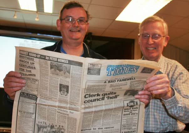 Nigel Fisher (left) looks back at the final edition of the Lincolnshire Times with BASH Vice Chair Brian Denison EMN-160217-093800001
