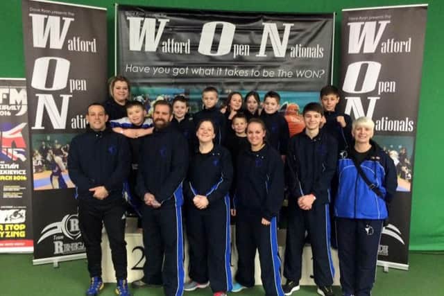 Pictured are: top row (from left) - Chelsea Leggatt, Reece Illife, Mackenzie Warrent, Jack Dickinson, Paige Stedman, Teegan Aldis, Archie Lenton, Zac Baldry; bottom - Mark Baldry, Kev Hunter, Becky Hourihan, Vicki Bradford, Josh Talbot and coach Linda Baxter.