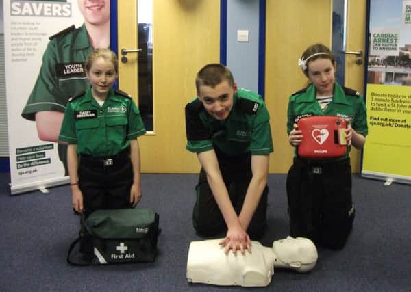 Sleaford cadets Daniel Bacon, Niamh Dye and Josie Hobson at the 24-hour CPR-a-thon.