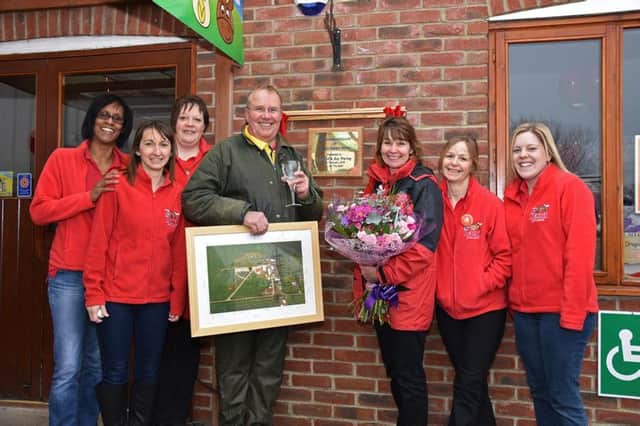 Celebrating 20 years of Rand Farm Park:from the left, Shauna Kelly, Carrie Johnson, Hayley Luff, Richard & Kay Waring, Sue Parker and Ellie Corton. EMN-160219-104118001