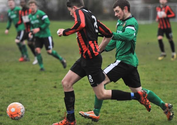 Action from Sleaford Town Reserves' 1-1 draw at Skegness United. Photo: Nigel West
