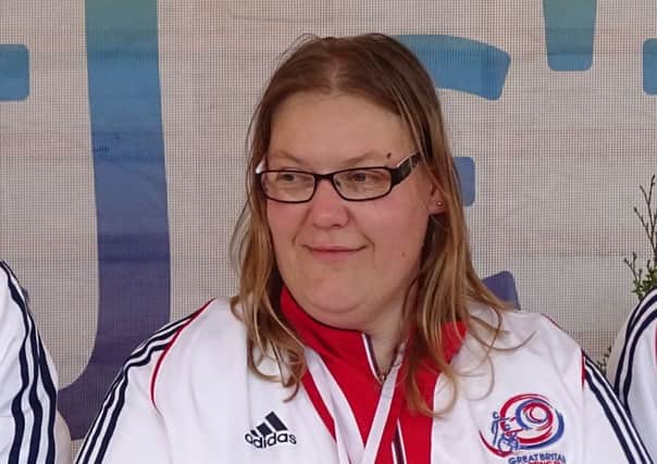 Sarah Woods with the GB gold medal winning team at the IPC Shooting World Cup EMN-150505-093135001