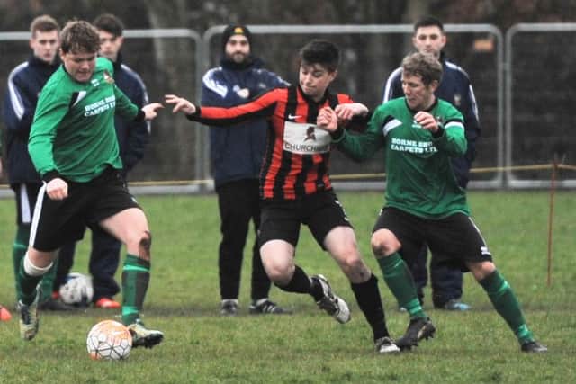Action from Skegness United's draw with Sleaford Reserves.