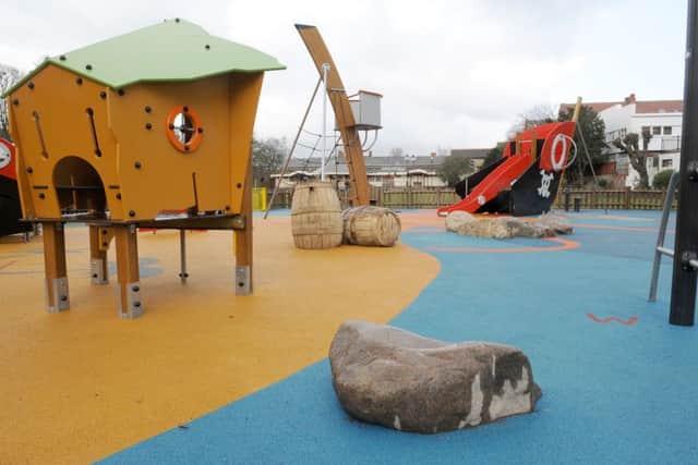 One of the boulders at new Tower Gardens play area that have attracted criticism.