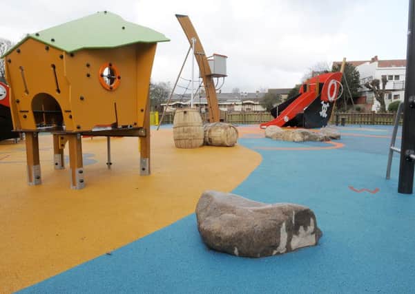 One of the boulders at new Tower Gardens play area that have attracted criticism.