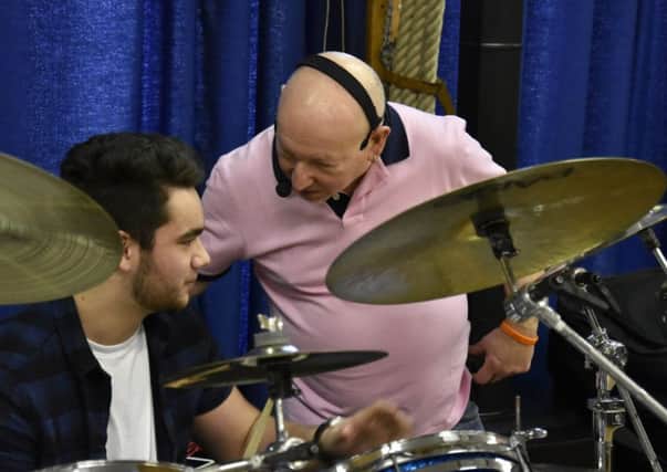 Vale Accademy Drummer Ollie Tandon plays Jeffs ?9,500 kit, with a little help from the former Quo man. EMN-160229-123040001