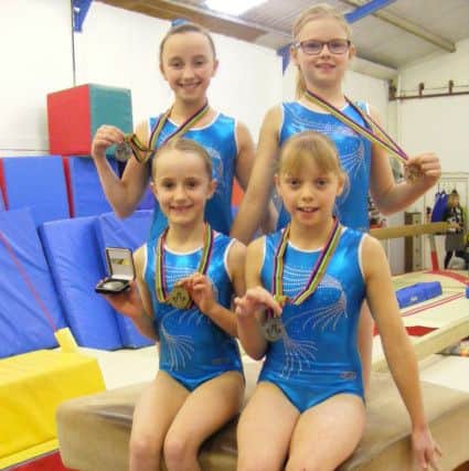 The quartet of Sleaford Gymnastics Club gymnasts who qualified for the regional finals in floor and vault are from left, back - Erin Harbron, 11, and Rachel Harte, 10; front - Kennedy Shelley, 11, and Lucy Wilkinson, 11. Photo: Andy Hubbert