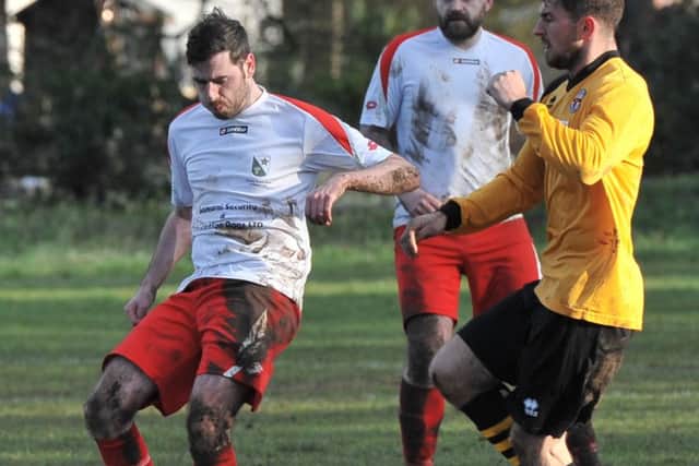 Rasen defender Guy Smith in action against Skegness Town.