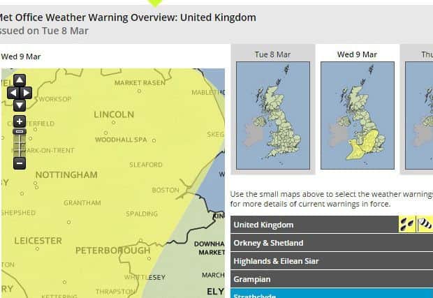 The Met Office have issued a yellow weather warning for rain in our region tomorrow