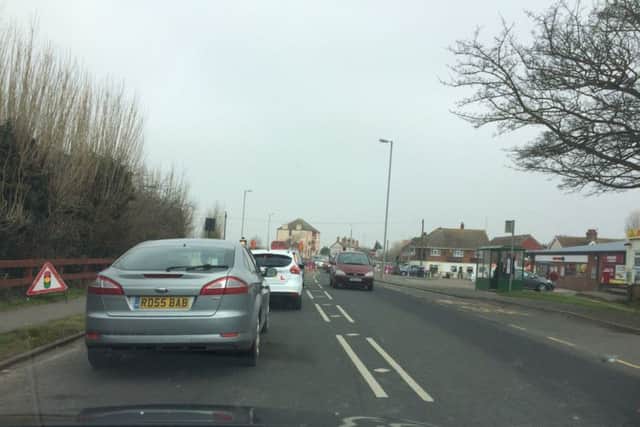 Traffic delays along Roman Bank in Skegness. ANL-160314-123618001