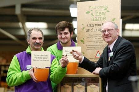 Centre staff members Simon Nagle and Trevor Blake, alongside Garden Centre Manager Ken Dawson. All three pictured nominated the names that were shortlisted for the public vote.