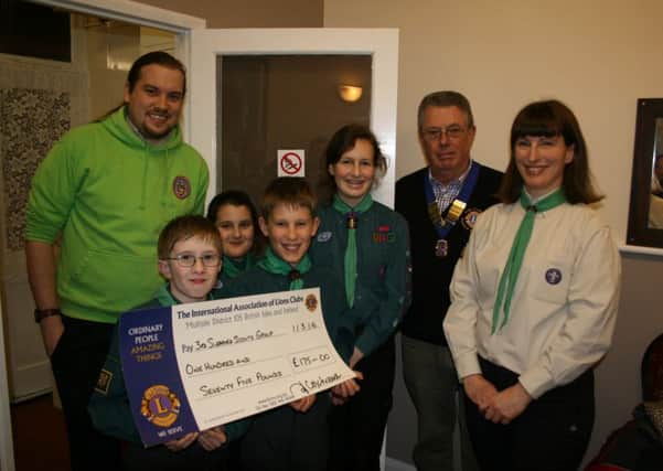 ?175 was presented to the 3rd Sleaford scout Group represented by Tom Morton and Sarah Freeman, Assistant Scout leaders and scouts Alison Rhodes, Lucy Freeman, Paul Ruddlesden and Alex Errington. EMN-160318-171857001