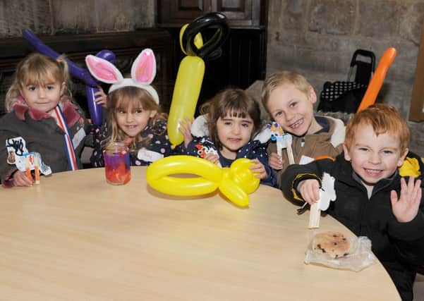 Explore Easter Crafts and Food event at St Denys Church, Sleaford. L-R Eliza Hughes 3, Ruby Hughes 5, Aimee Collishaw 3, Liam Jackson 7, Ronnie Scrivener 3. EMN-160325-121809001