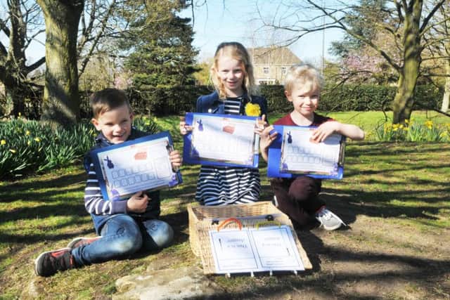 Horncastle youngsters Bertie Crawford, Molly Scott and Ben Scott ad great fun at Tattershall Castle EMN-160329-140651001