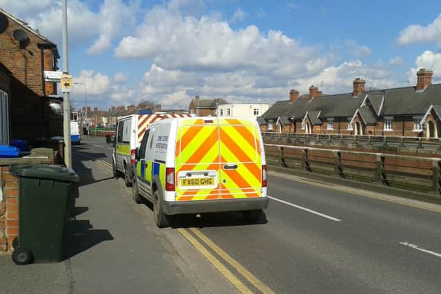 Police at the scene of the man's death in Horncastle Road, Boston