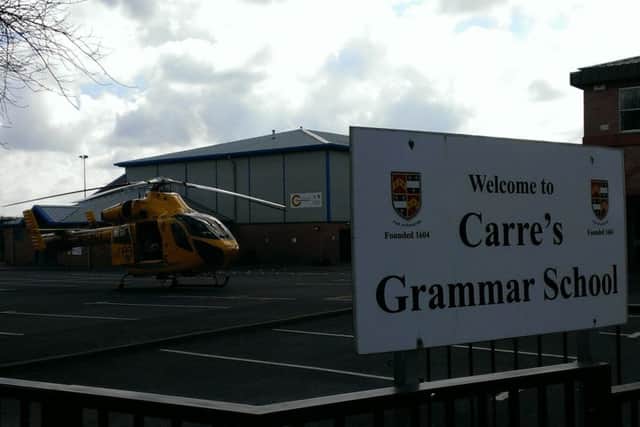 The Air Ambulance lands at Northgate sports hall carpark in sleaford after incident at Tesco.