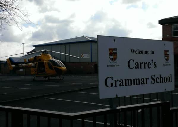 The Air Ambulance lands at Northgate sports hall carpark in sleaford after incident at Tesco.