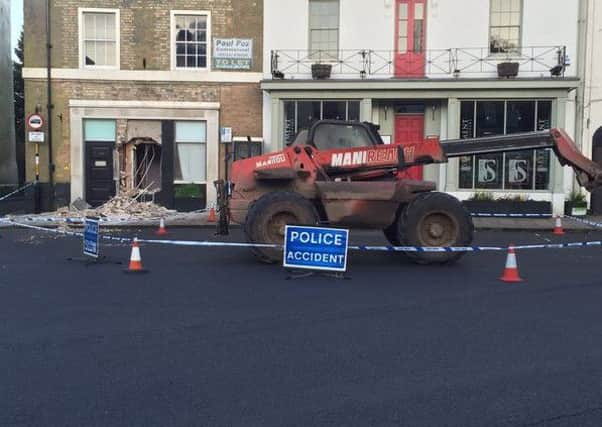 The scene in Caistor this morning where a cashpoint has been stolen. Photo: Sid Parkin