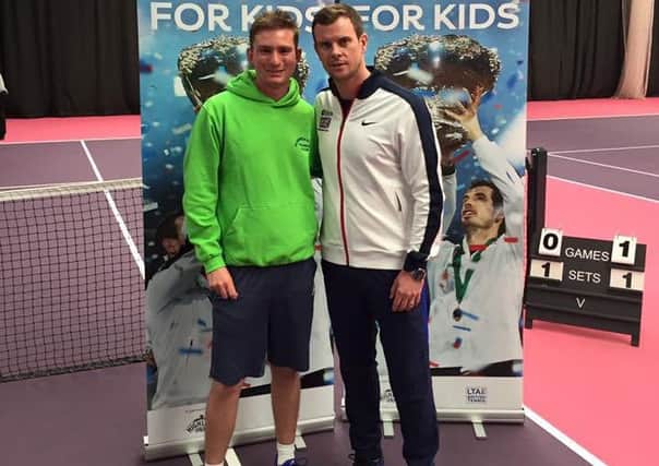 Karl Sutton with GB Davis Cup captain Leon Smith at last week's Davis Cup Legacy training.