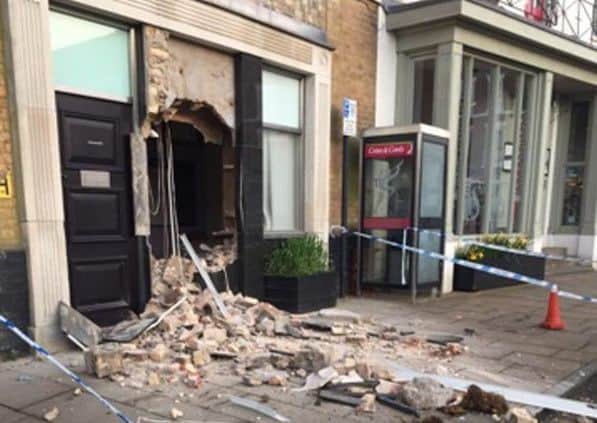 The scene in Caistor this morning where a cashpoint has been stolen. Photo: Sid Parkin