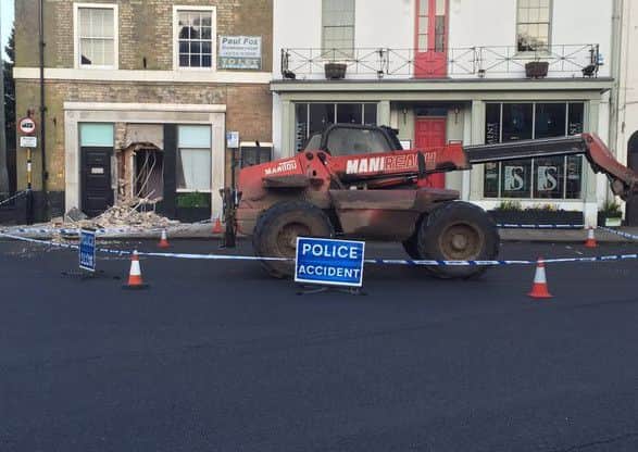 The scene in Caistor this morning where a cashpoint has been stolen. Photo: Sid Parkin