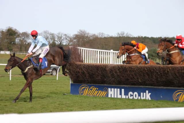 A fine jump on his way to winning, by Discay under Sam Twiston-Davies. EMN-161104-113127002