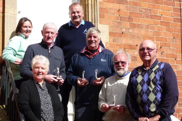 From left, back, ladies' captain Penny Buckley and seniors' captain Roger Culpin; middle - men's vice-captain John Teanby and John Payne; front - Jean Sizer, Adrian Ellis and Martin Sizer. EMN-161104-155405002