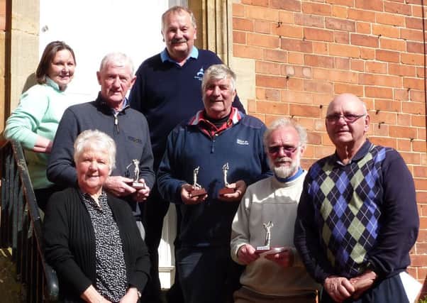 From left, back, ladies' captain Penny Buckley and seniors' captain Roger Culpin; middle - men's vice-captain John Teanby and John Payne; front - Jean Sizer, Adrian Ellis and Martin Sizer. EMN-161104-155405002