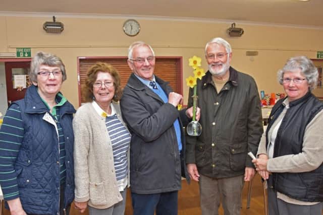 Organisers and judges had a busy time at Barkwith & District Gardners Spring Show. L to R Sue Johnson steward, Sheila Minns chairperson, Bill Parrott and Rob Nelson flower judges and Lyn Small steward.Photo John Edwards. EMN-161204-103116001