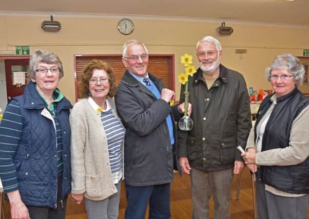 Organisers and judges had a busy time at Barkwith & District Gardners Spring Show. L to R Sue Johnson steward, Sheila Minns chairperson, Bill Parrott and Rob Nelson flower judges and Lyn Small steward.
Photo John Edwards. EMN-161204-103116001