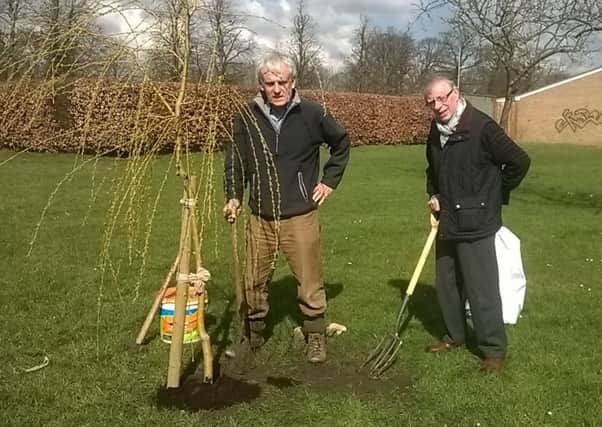 The willow tree being planted  by Michael King, chairman of Billingborough Parish Council on the left, together with parish councillor Peter Pocock on the right. EMN-160414-145338001
