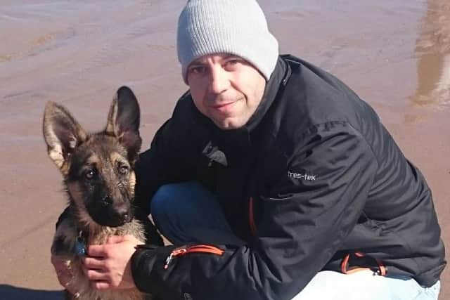 Andrew Wadhams and his five month old German Shepherd Bertie