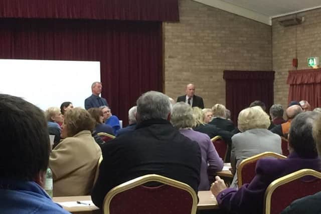 Swineshead villagers at a public meeting to hear about an electricity link between Britain and Denmark.