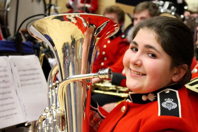Kira Roberts in action with the Lincolnshire Army Cadet band on St George's Day.