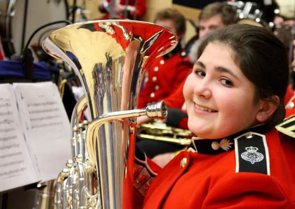 Kira Roberts in action with the Lincolnshire Army Cadet band on St George's Day.