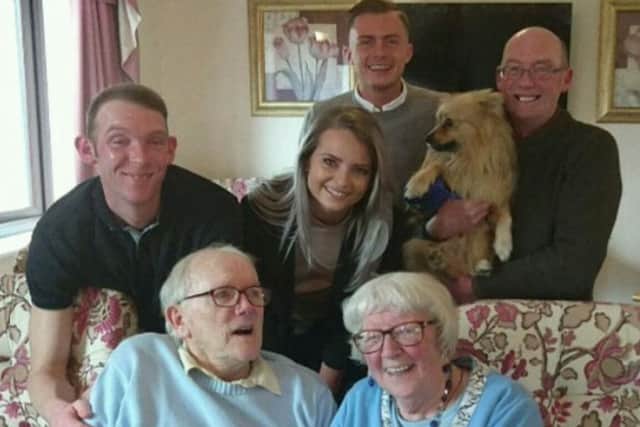 and Jean and Brian Berry surrounded by their family - grandson David Berry, granddaughter Kayleigh Berry and her partner Tom, and son Brian Berry - on their special day EMN-160420-080059001