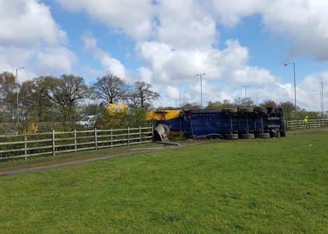 Scene of the accident on the A46 near Swinderby. ANL-160416-111708001