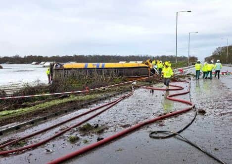 Scene of the accident on the A46 near Swinderby. ANL-160416-111643001