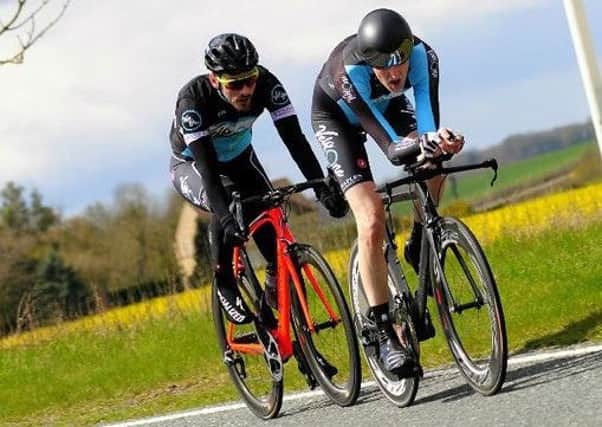 Sleaford's Nick Millward and Velo-One team-mate Justin Parr. Photo: Redman Photographic