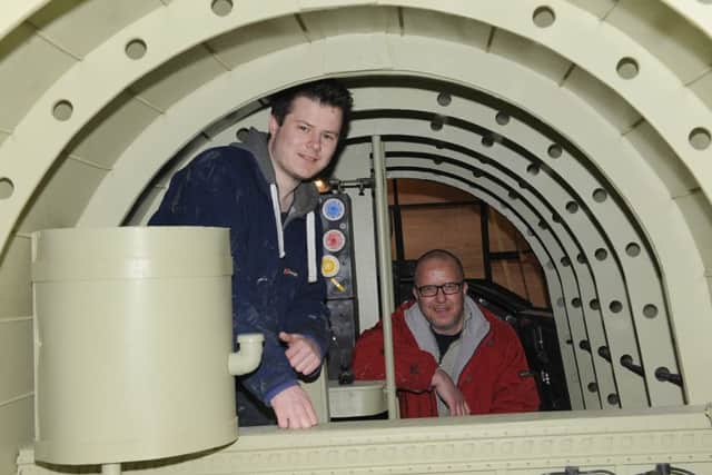 Our Shining Sword filmmakers on their almost completed Lancaster set, Callum (left) and Andy Burn.