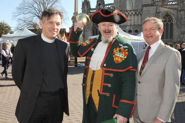 Sleaford St George's Day Market will be opened in the Market Place by Sleaford Town Crier John Griffiths with Rev Philip Johnson and Mayor of Sleaford Garry Titmus. EMN-160418-174154001
