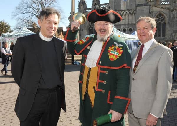 Sleaford St George's Day Market will be opened in the Market Place by Sleaford Town Crier John Griffiths with Rev Philip Johnson and Mayor of Sleaford Garry Titmus. EMN-160418-174154001