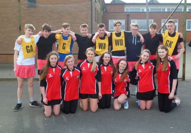 The Y11 netball team took on the boy's Y11 rugby team-whilst wearing each others kit, and raised cash from watching spectators.