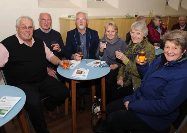 St George's Day Beer Festival organised by Rotary Club of Sleaford Kesteven. L-R Peter Elkington, Stephen Henley, Duncan Pottinger, Sally Elkington, Margaret Pottinger, Sharon Henley. EMN-160425-140436001