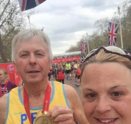 Tracy Gostelow and her dad Peter Cotton completed the London Marathon 2016. UYPgXG_pkUMjRJw3mznI