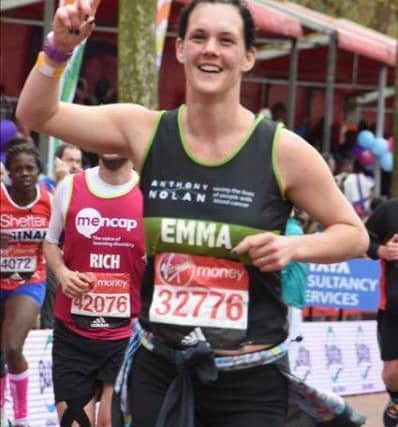 Emma Coffey completing the London Marathon. ANL-160426-115513001