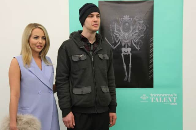 James Streather is pictured with his winning design and Princes Trust celebrity ambassador Lydia Bright of ITV hit reality show, The Only Way Is Essex