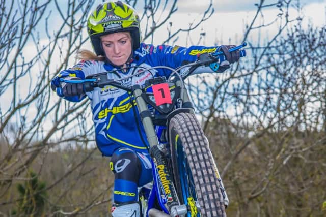 Emma Bristow in action at round two of British Trials Championships EMN-160428-120339002
