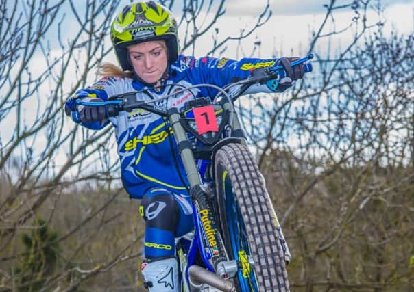 Emma Bristow in action at round two of British Trials Championships EMN-160428-120339002