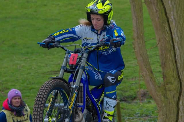 Emma Bristow in action at round two of British Trials Championships EMN-160428-120352002